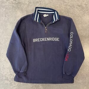 Vintage Y2K Breckenridge Colorado Embroidered USA Navy Crewneck 1/4 Zip Large
